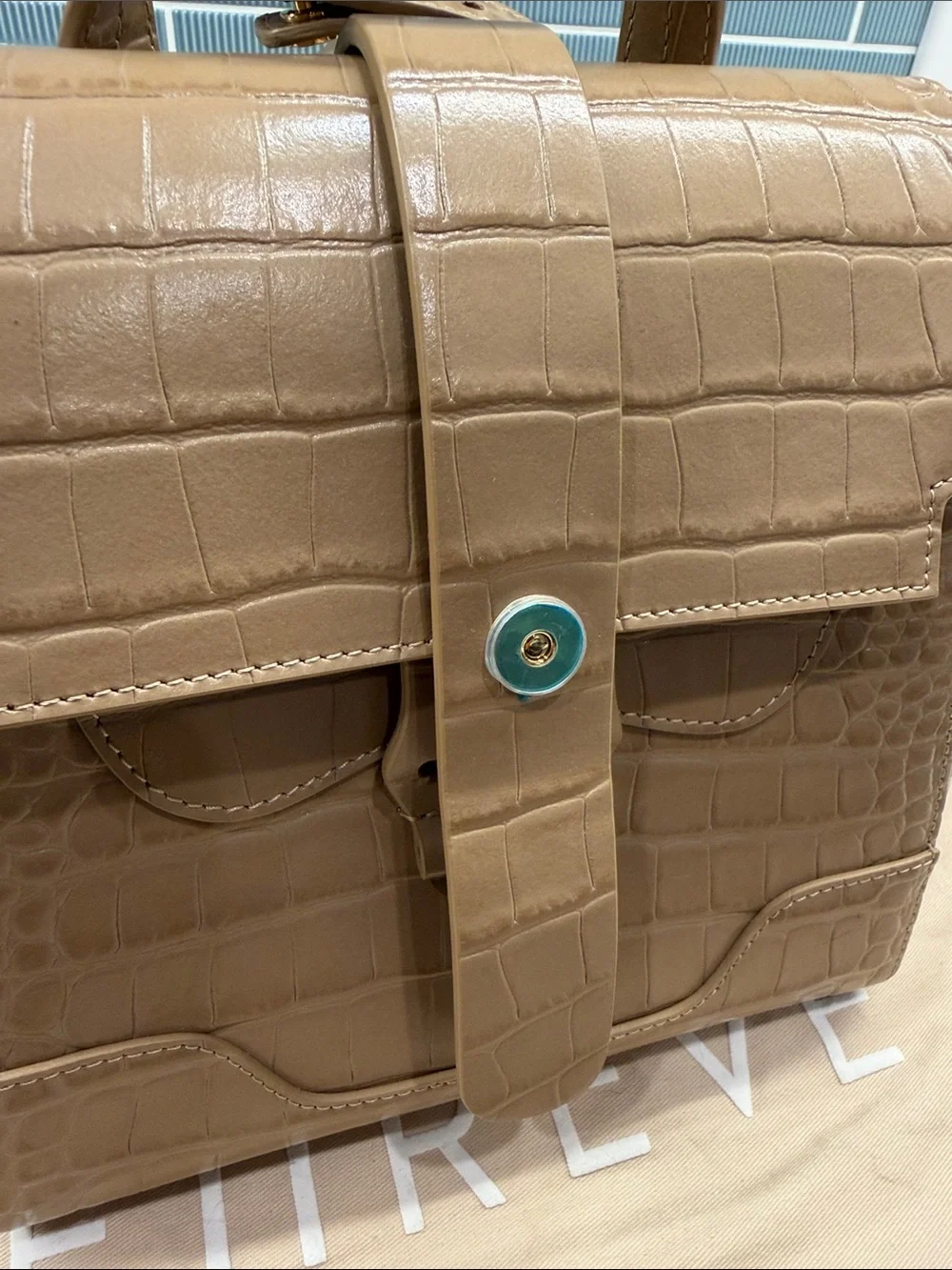 Senreve Croc-Embossed Leather Satchel in Tan